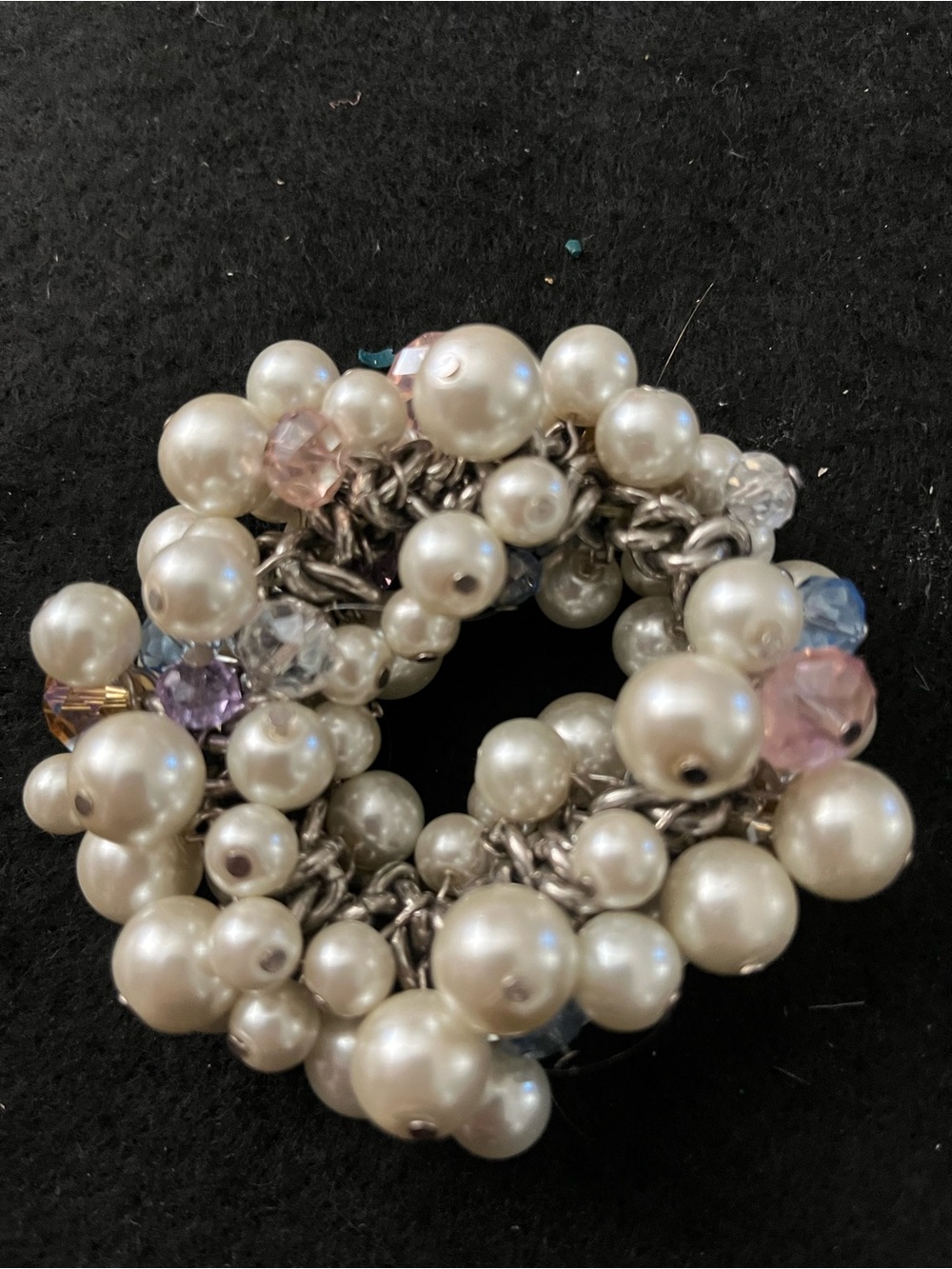 Cluster Pearl and Crystal Stretch Bracelet - Ivory with Pastel Accents